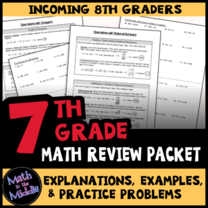 7th grade math review packet - summer math packet for students entering 8th grade or pre-algebra