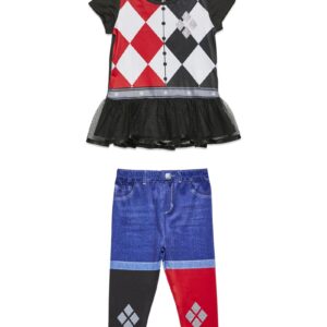 WARNER BROS. Harley Quinn Toddler Girls Cosplay Costume Dress Leggings and Headband 3 Piece Set 3T