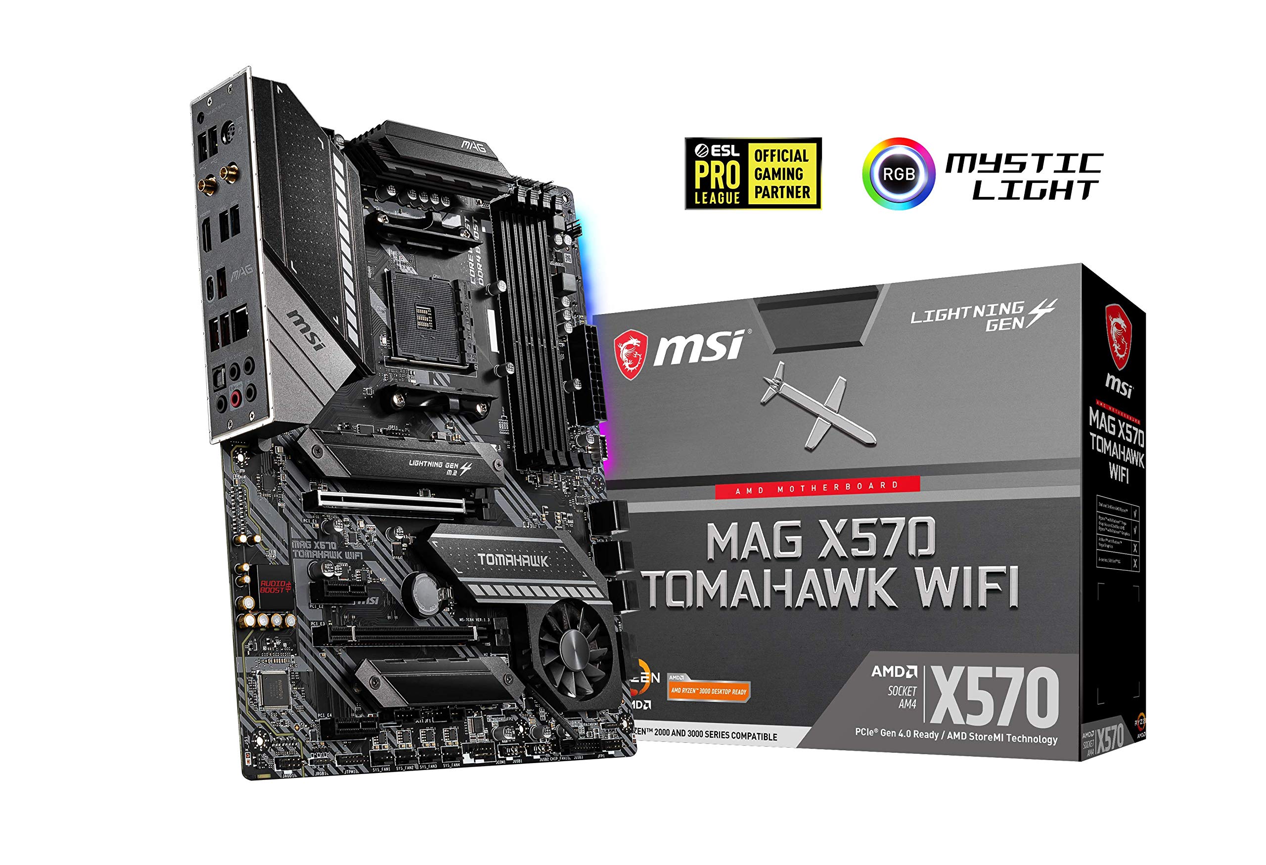 MSI MAG X570 TOMAHAWK WIFI Motherboard (AMD AM4, DDR4, PCIe 4.0, SATA 6Gb/s, M.2, USB 3.2 Gen 2, AC Wi-Fi 6, HDMI, ATX)