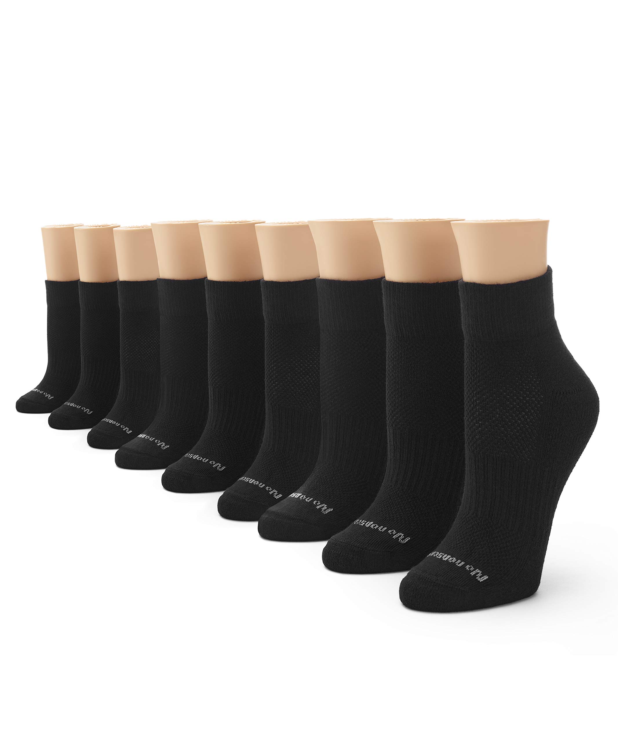 No nonsense womens Soft & Breathable Cushioned Quarter Top Running Socks, Black - 9 Pair Pack, 4 10 US