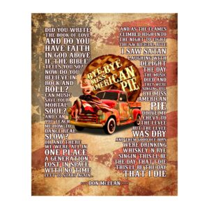 american pie - don mclean music decor wall art, this wall decor rustic american flag print is great for, office decor, home decor, bedroom decor, or man cave room decor aesthetic, unframed - 11x14