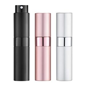 lisapack 8ml atomizer perfume spray bottle for travel (3 pcs) empty cologne dispenser, portable sprayer for men and women (black, silver, pink)