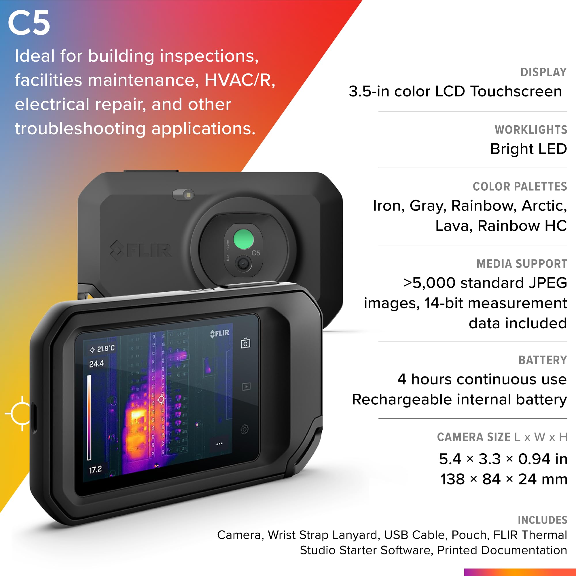 FLIR C5 Compact Thermal Imaging Camera with Wi-Fi for Inspection, Electrical/Mechanical, Building, and HVAC Applications