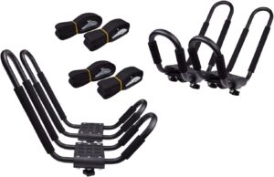 paddlesports+ kayak roof rack sets for cars and suvs - two sets with straps - universal fit carriers mount on crossbars for easy travel with kayaks canoes paddleboards and surfboards
