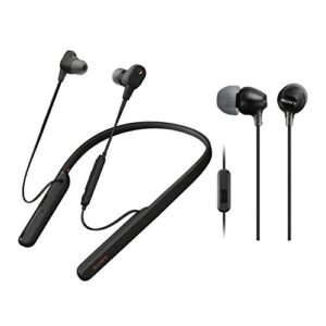 sony wi-1000xm2/b wireless noise cancelling in-ear headphones (black) ex series earbud headset with mic (black) bundle (2 items)