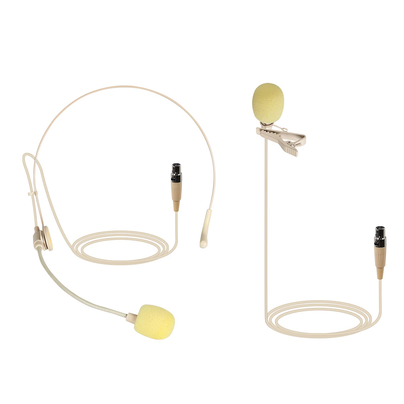 Phenyx Pro Beige Color Lavalier Lapel & Headset Mic Combo with Mini XLR Jack, Hands-Free Clip-on Lapel Mic, and Flexible Wired Boom Headset, Compatible with All Wireless Mic System