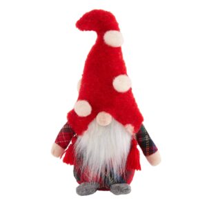 mud pie tartan body small christmas gnome, 6" x 2 1/2", red, 42600574t