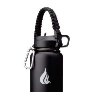 hydro cell paracord handle for wide mouth water bottles - carrier strap w/attachment ring and carabiner accessory. compatible w/ 64oz, 40oz 32oz, 24oz, 18oz, 14oz insulated bottles