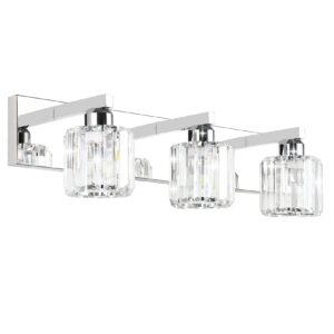 Aipsun Crystal Vanity Light Fixtures Modern Vanity Light for Bathroom Crystal Bathroom Lighting Fixture Wall Light Over Mirror 3 Lights(Not Include Bulb)