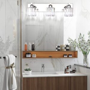 Aipsun Crystal Vanity Light Fixtures Modern Vanity Light for Bathroom Crystal Bathroom Lighting Fixture Wall Light Over Mirror 3 Lights(Not Include Bulb)