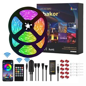 vbakor 50ft smart led strip lights with music sync, 5050 450leds rgb strip lights with remote controller, sensitive built-in mic, app controlled led lights tape lights for home, ceiling, bedroom