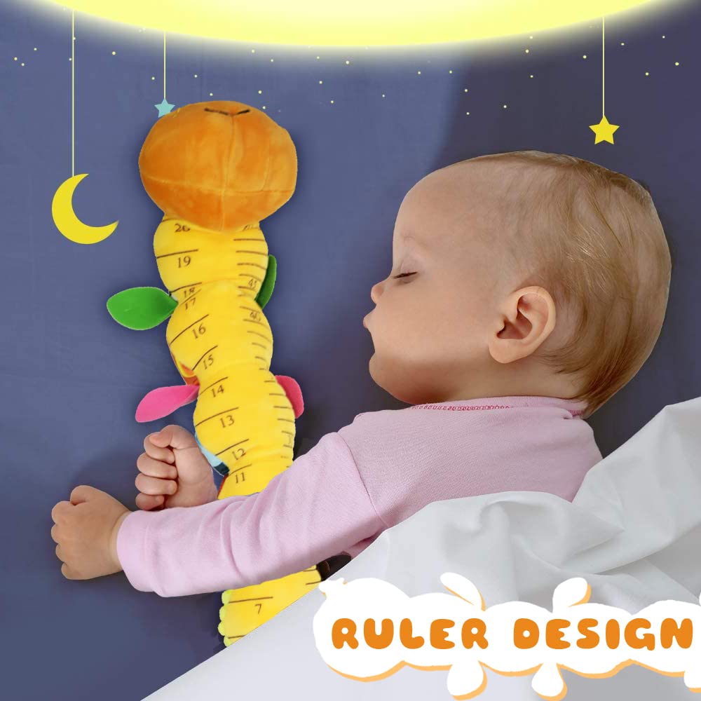 FIOLOM Stuffed Caterpillar Baby Toys Musical Soft Infant Toy Texture Sensory Plush Toys Crinkle Rattle with Ring Bell Ruler Design for Crawling Babies Boys Girls Newborn Preschool Toddler 3+ Month