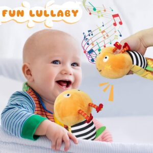 FIOLOM Stuffed Caterpillar Baby Toys Musical Soft Infant Toy Texture Sensory Plush Toys Crinkle Rattle with Ring Bell Ruler Design for Crawling Babies Boys Girls Newborn Preschool Toddler 3+ Month