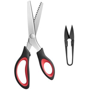 pinking shears serrated,comfort grips handled, professional dressmaking sewing craft zig zag cut scissors, suitable for many kinds of fabrics and paper, 9 inch