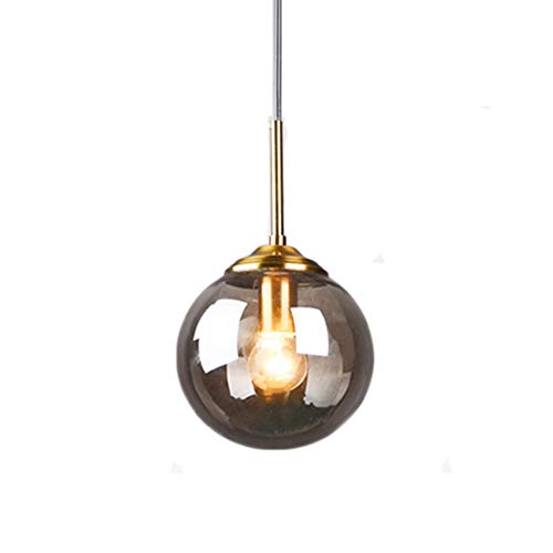 H XD GLOBAL Industrial Retro Loft 3 Way Pendant Light, Cluster Chandelier Hanging Lamp Fixture Brass Fittings with Glass Globe Lampshade (Grey)