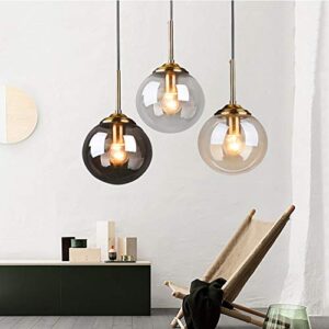 H XD GLOBAL Industrial Retro Loft 3 Way Pendant Light, Cluster Chandelier Hanging Lamp Fixture Brass Fittings with Glass Globe Lampshade (Grey)