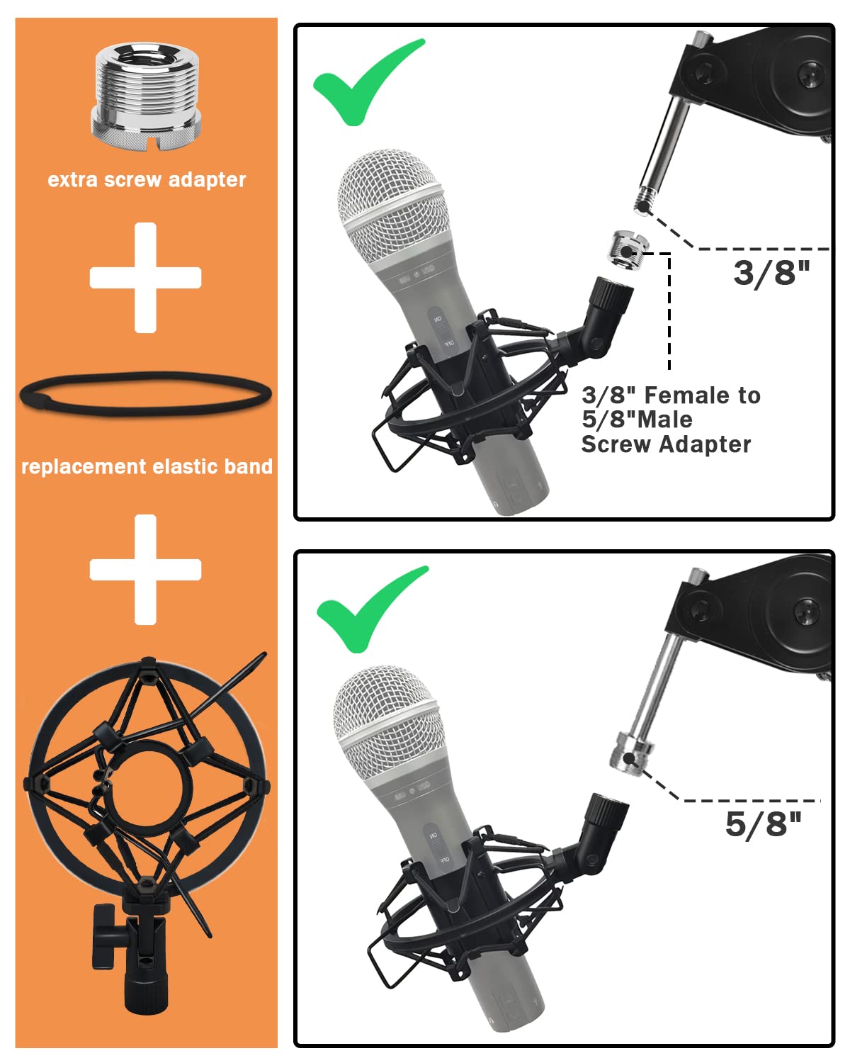 Microphone Shock Mount Mic Holder For Samson Q2U Shure SM58 ATR2100-USB Behringer Xm8500, Mic Clip Holder Mount for Diameter 28mm-32mm Dynamic Microphone Like AT2005-USB Shure PGA48 PGA58, Boseen