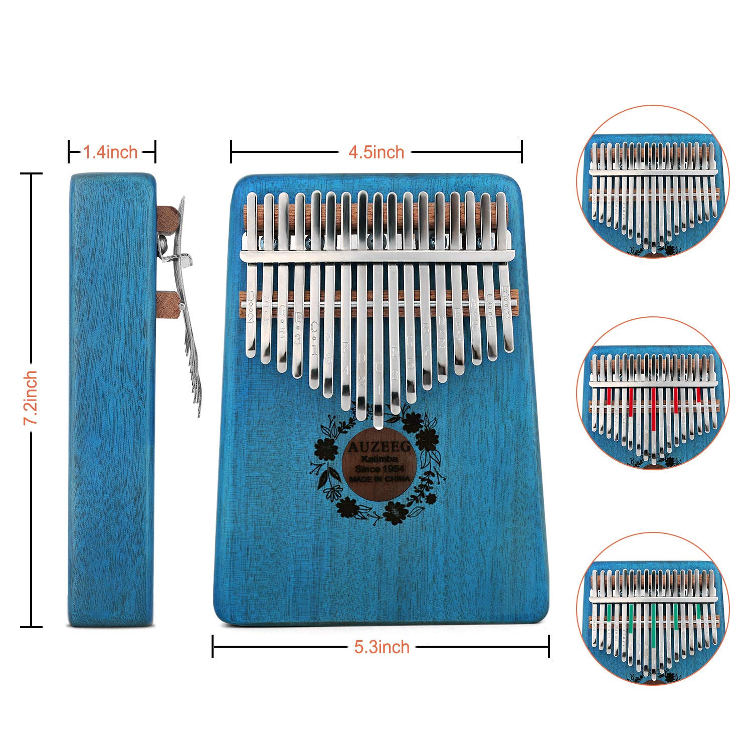 Kalimba Thumb Piano 17 Keys, Portable Mbira Finger Piano Gifts for Kids and Adults Beginners, Easy to Learn Finger Piano Music, Ocean Blue