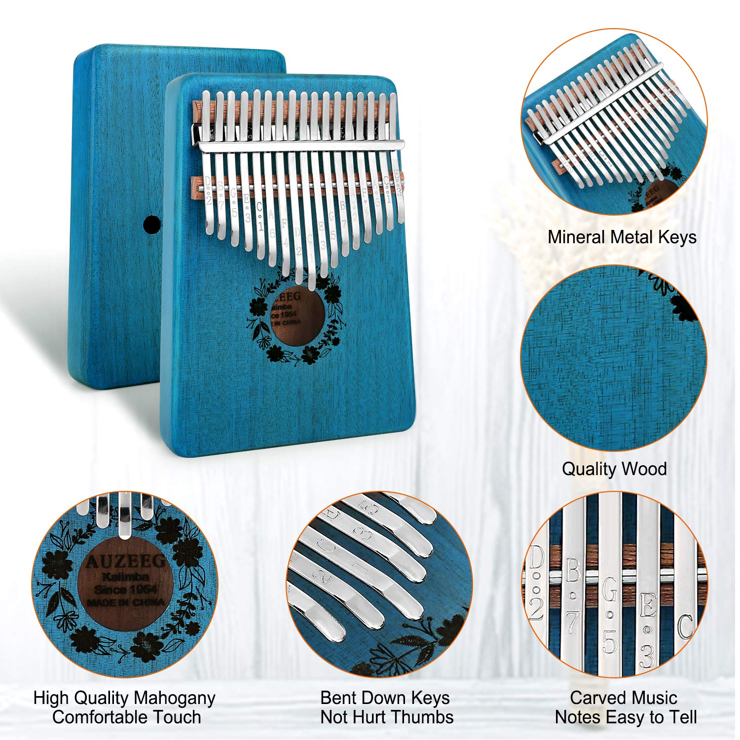 Kalimba Thumb Piano 17 Keys, Portable Mbira Finger Piano Gifts for Kids and Adults Beginners, Easy to Learn Finger Piano Music, Ocean Blue