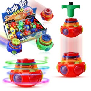 proloso 12 pack led spinning tops peg top light up music spin toys glow in the dark party supplies gift multicolored