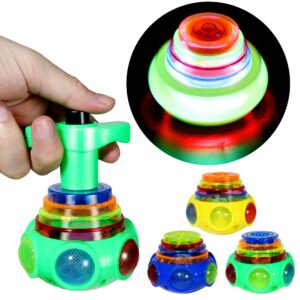 PROLOSO 12 Pack Led Spinning Tops Peg Top Light Up Music Spin Toys Glow in The Dark Party Supplies Gift Multicolored