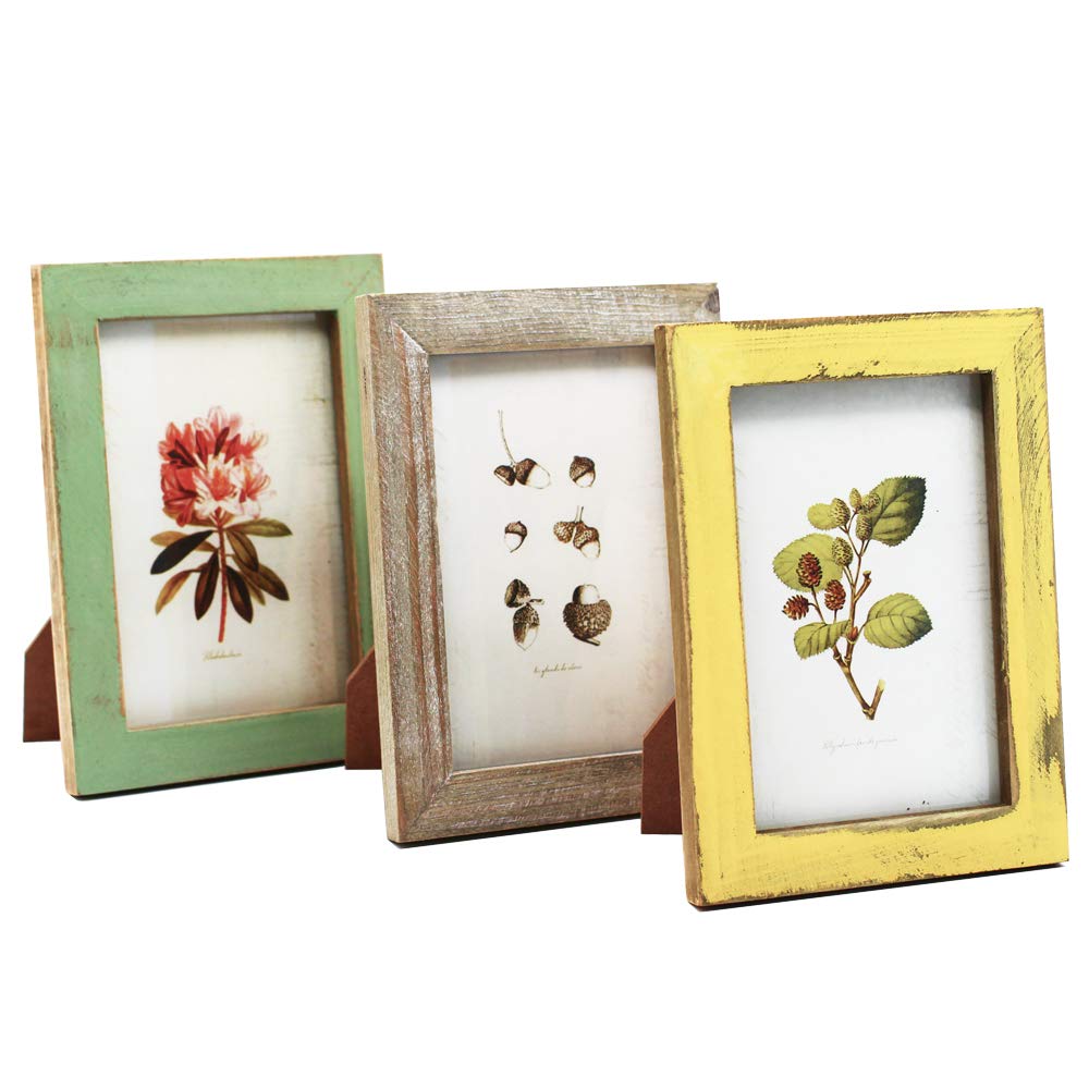 Yokoke 4x6 Inch Rustic Picture Frames - Farmhouse Distressed Frames 100% Reclaimed Wood Photo Frames for Tabletop or Wall Mounting - Vertical & Horizontal - Home Office Gallery Decor - 3 Pack