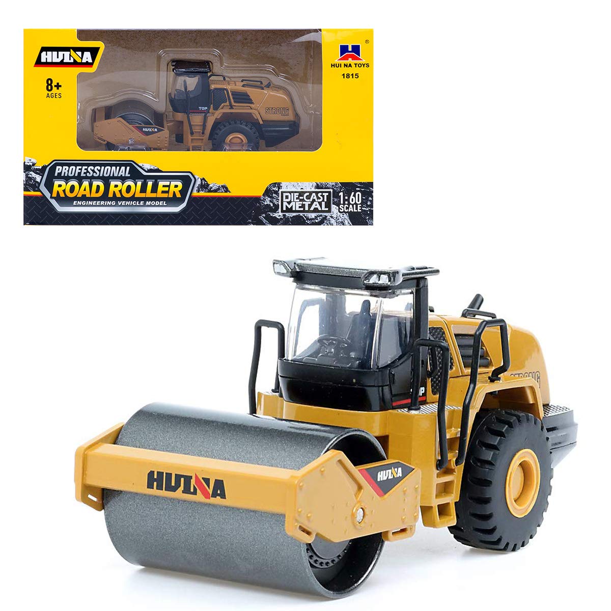 Gemini&Genius Rigid Road Roller Heavy Duty Steamroller Construction Site Vehicle Toys 1:60 Scale Diecast Site Grader Collectible Alloy Model Engineering Toys for Kids and Decoration for House