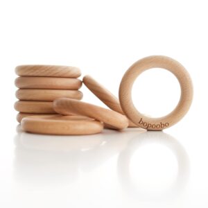 bopoobo wooden rings natural beech for craft, unfinished wood ring circle rings for diy baby teething toys, baby wooden teether accessories, pendant connector (10 pcs, 55 mm)