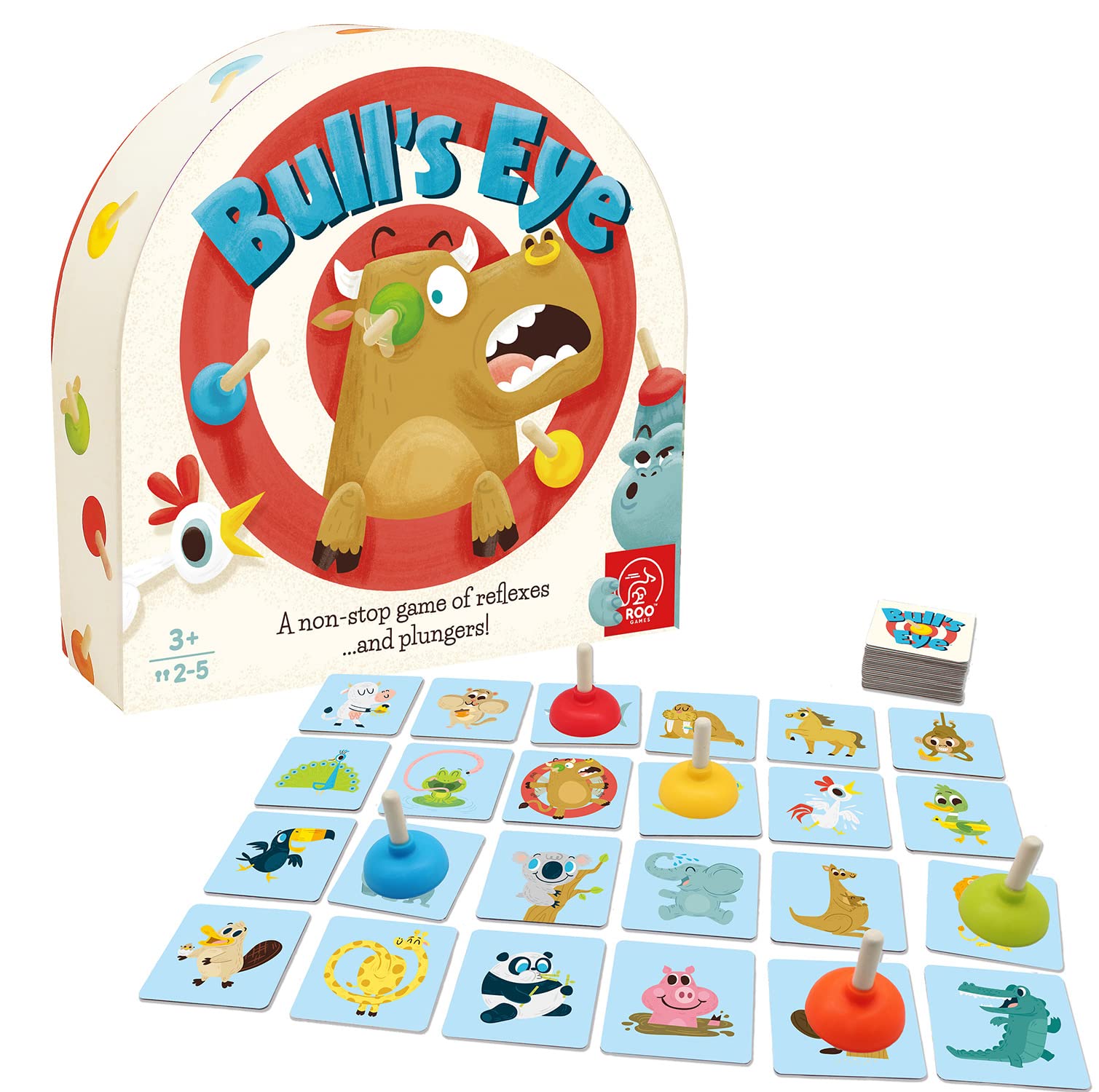 ROO GAMES Bull’s Eye - Fast-Paced Animal Matching Game - for Ages 3+ - Flip A Card, Plunge The Match and Win!