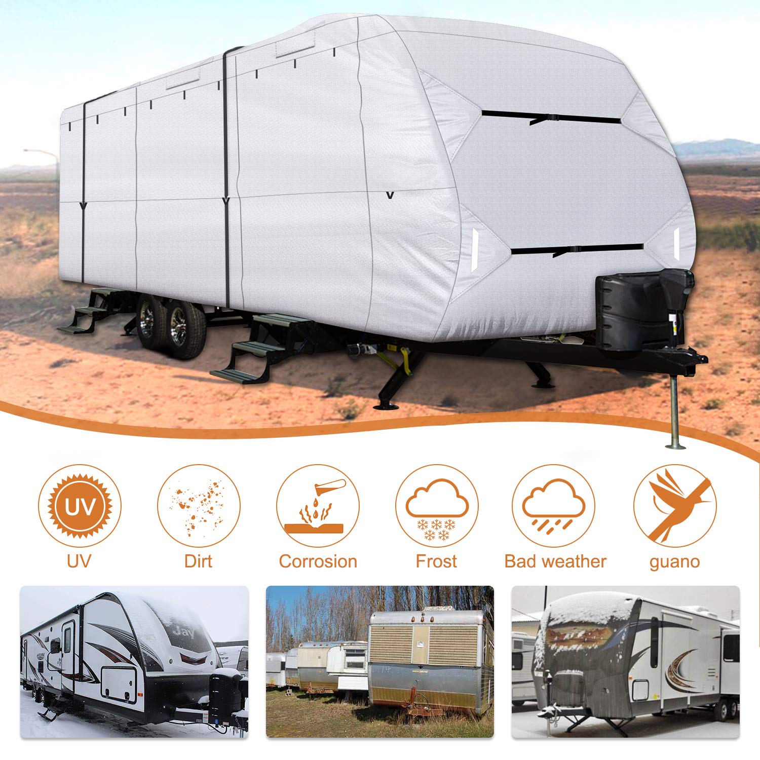 Leader Accessories Upgrade 210D 20'-22' L Travel Trailer RV Cover with Adhesive Repair Patch, Ripstop Diamond Camper Cover