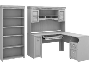 bush business furniture fairview l shaped desk with hutch and 5 shelf bookcase, 60w, cape cod gray