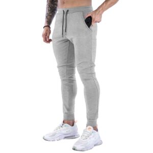 Wangdo Men's Slim Joggers Gym Workout Pants,Sport Training Tapered Sweatpants,Casual Athletics Joggers for Running (Grey-L)