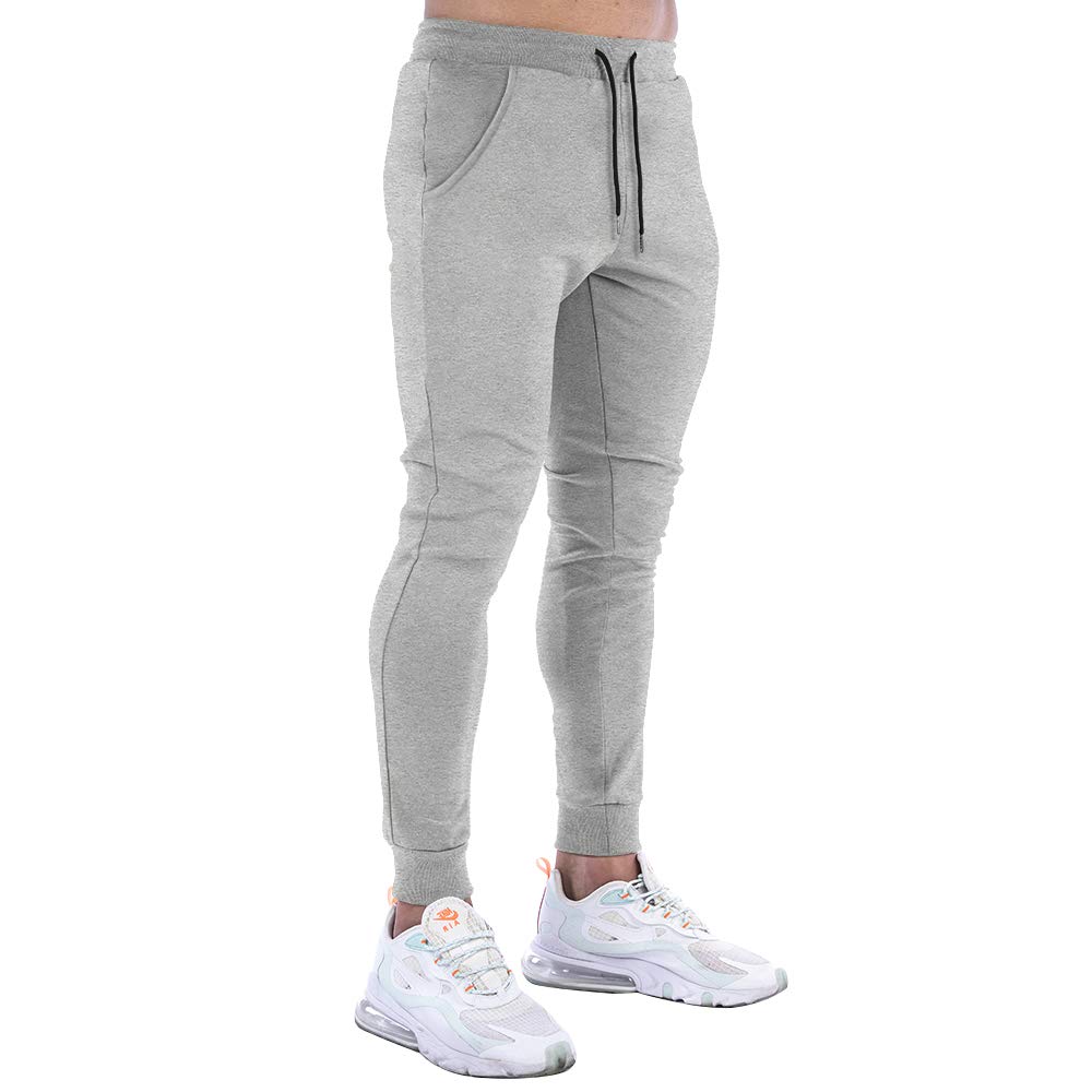 Wangdo Men's Slim Joggers Gym Workout Pants,Sport Training Tapered Sweatpants,Casual Athletics Joggers for Running (Grey-L)