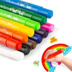 maymoi 12pcs washable tempera paint sticks | non-toxic, quick drying & no mess paint sticks for kids, 12 bright colors, best art birthday gifts for kids (6g)