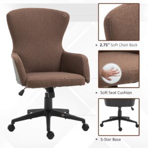 Vinsetto Swivel Office Chair Modern Linen Upholstered Home Computer Desk Task Chair with Cushioned Arm, Wheels, Adjustable Height, Brown