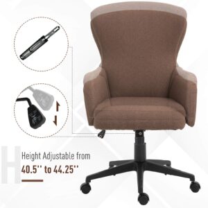 Vinsetto Swivel Office Chair Modern Linen Upholstered Home Computer Desk Task Chair with Cushioned Arm, Wheels, Adjustable Height, Brown