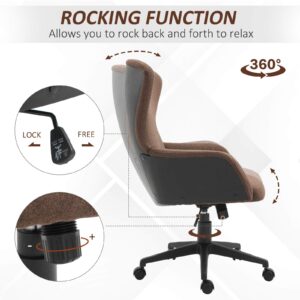 Vinsetto Swivel Office Chair Modern Linen Upholstered Home Computer Desk Task Chair with Cushioned Arm, Wheels, Adjustable Height, Brown