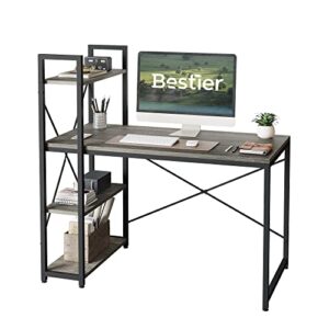 bestier computer desk with shelves - 47 inch home office desks with bookshelf for study writing and work - plenty leg room and easy assemble, gray