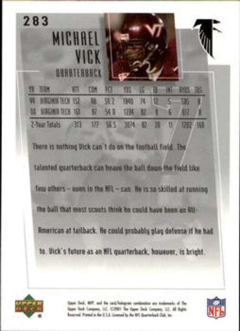 2001 Upper Deck MVP #283 Michael Vick RC Rookie Football Trading Card Atlanta Falcons