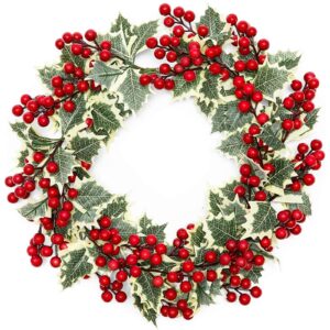 farmlyn creek artificial christmas wreath with holly berries for front doors (15.7 in, 1 piece)