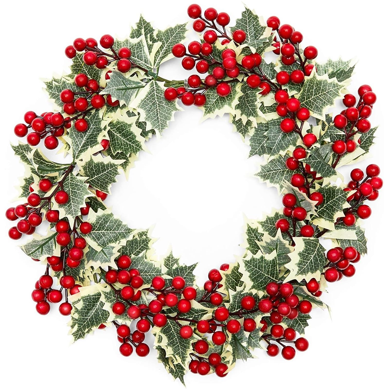 Farmlyn Creek Artificial Christmas Wreath with Holly Berries for Front Doors (15.7 in, 1 Piece)