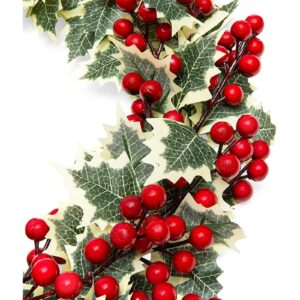 Farmlyn Creek Artificial Christmas Wreath with Holly Berries for Front Doors (15.7 in, 1 Piece)