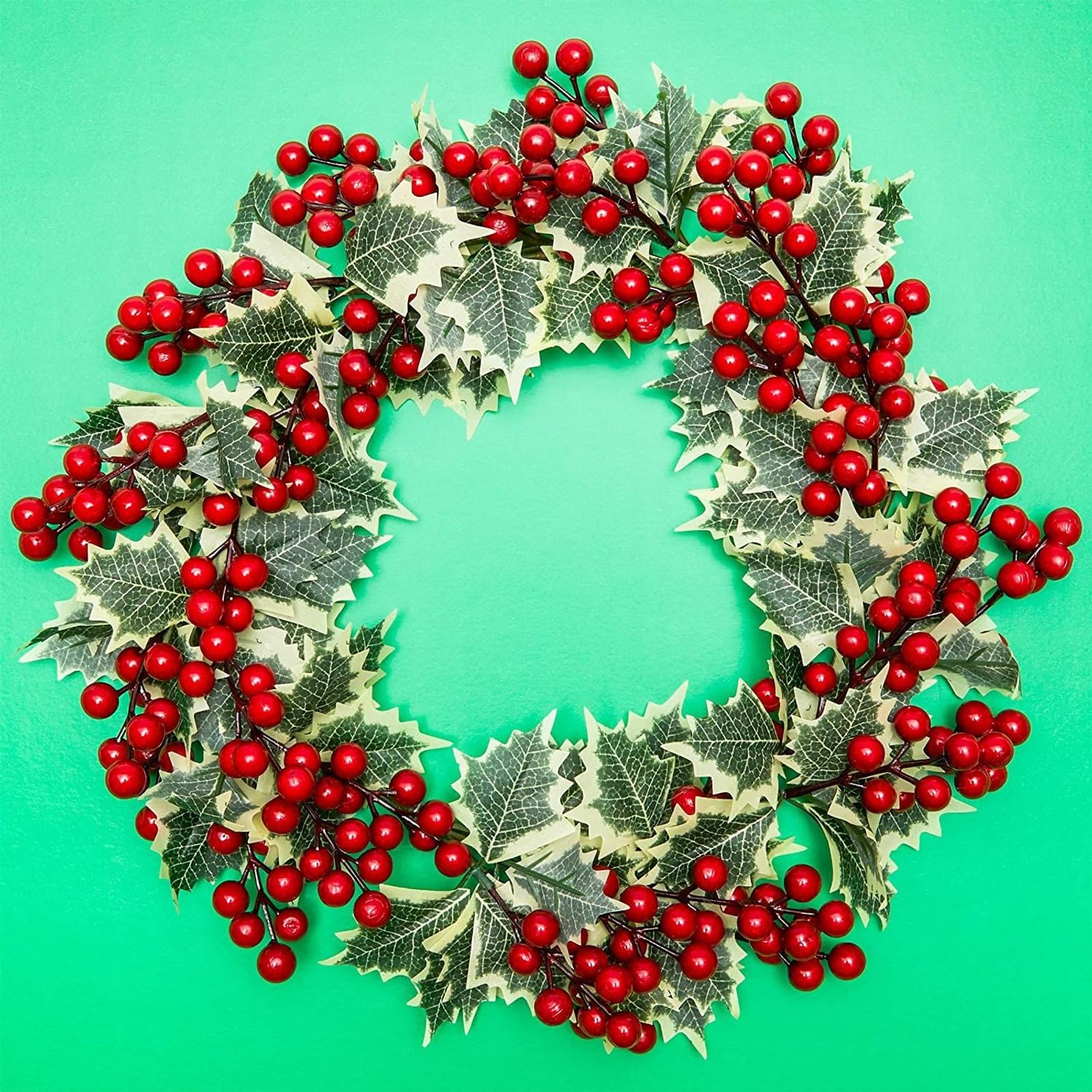 Farmlyn Creek Artificial Christmas Wreath with Holly Berries for Front Doors (15.7 in, 1 Piece)