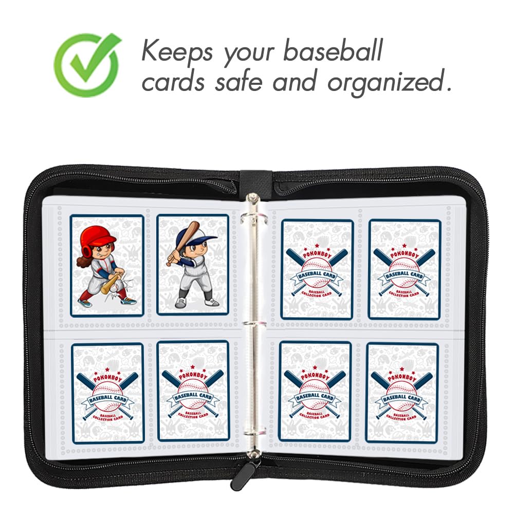 POKONBOY Baseball Card Binder Sleeves for Trading Cards, Baseball Card Sleeves Card Holder Protectors Set for Football Cards and Sports Cards (Holds Up to 400)