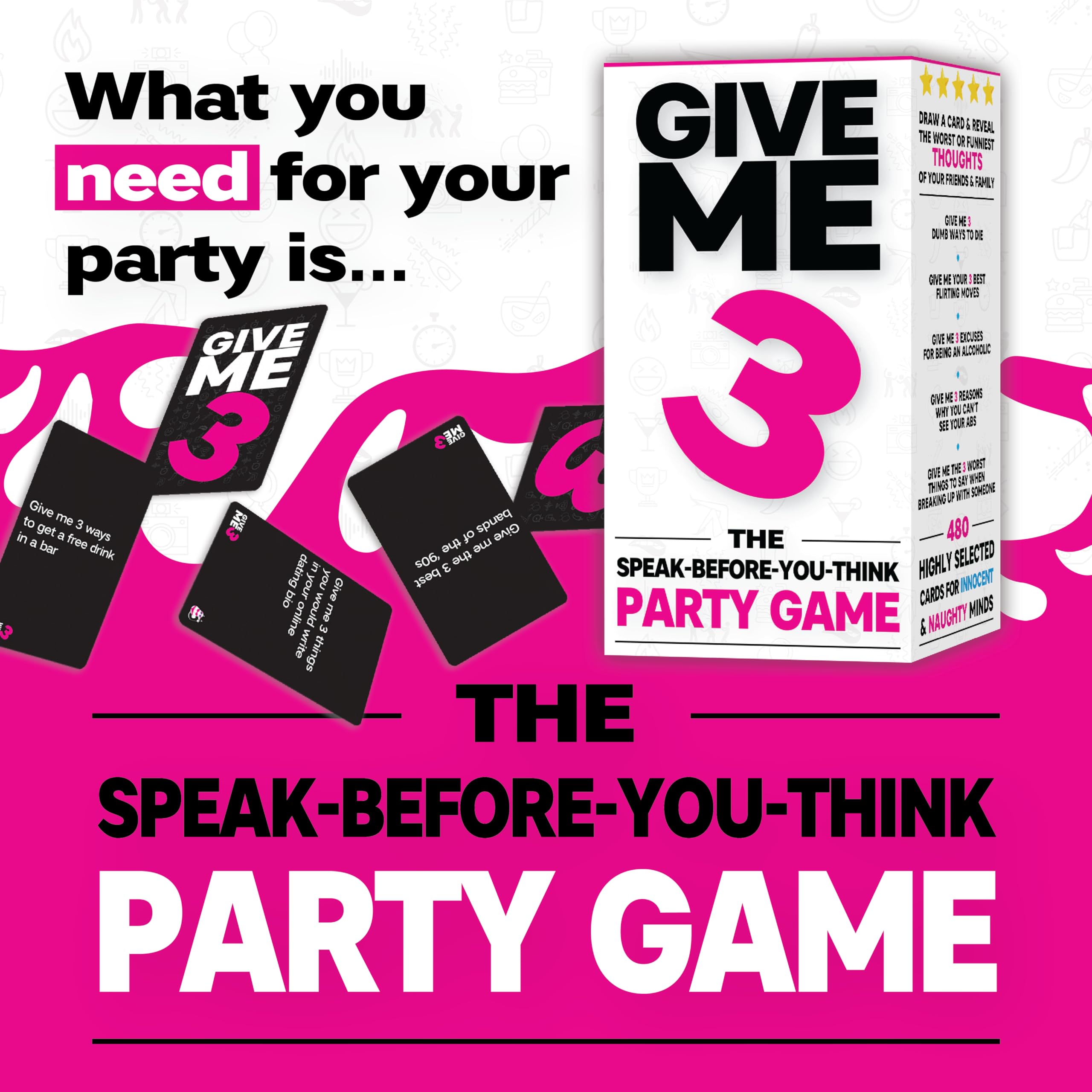 GIVE ME 3 - Fast Paced and Hilarious 10 Second Rule Adult Party Games | 2+ Players | Card Game for Adults | Travel Game | Board Game for Parties and Game Nights