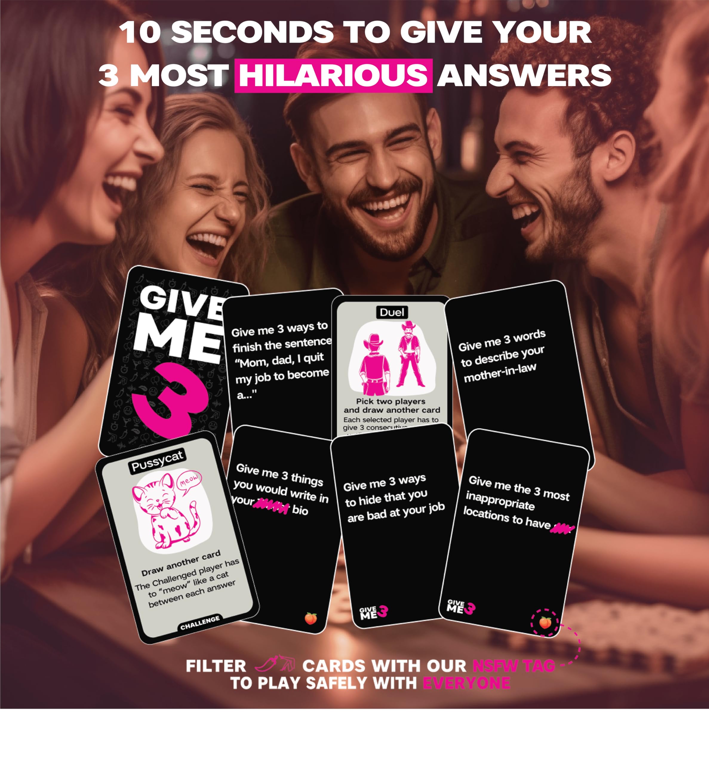 GIVE ME 3 - Fast Paced and Hilarious 10 Second Rule Adult Party Games | 2+ Players | Card Game for Adults | Travel Game | Board Game for Parties and Game Nights