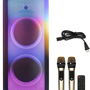 Portable Karaoke Speaker Karaoke Machine System 200 Watt Peak Power Bluetooth for Adults Kids PA Stereo with Dual 10 " Woofer, DJ Lights, 2 Wireless Mics, LCD Screen, Recording/MP3/USB/TF