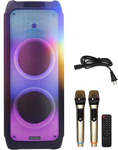 Portable Karaoke Speaker Karaoke Machine System 200 Watt Peak Power Bluetooth for Adults Kids PA Stereo with Dual 10 " Woofer, DJ Lights, 2 Wireless Mics, LCD Screen, Recording/MP3/USB/TF