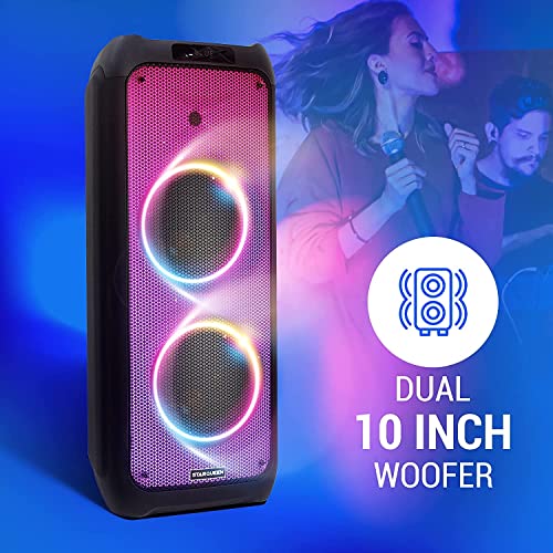 Portable Karaoke Speaker Karaoke Machine System 200 Watt Peak Power Bluetooth for Adults Kids PA Stereo with Dual 10 " Woofer, DJ Lights, 2 Wireless Mics, LCD Screen, Recording/MP3/USB/TF