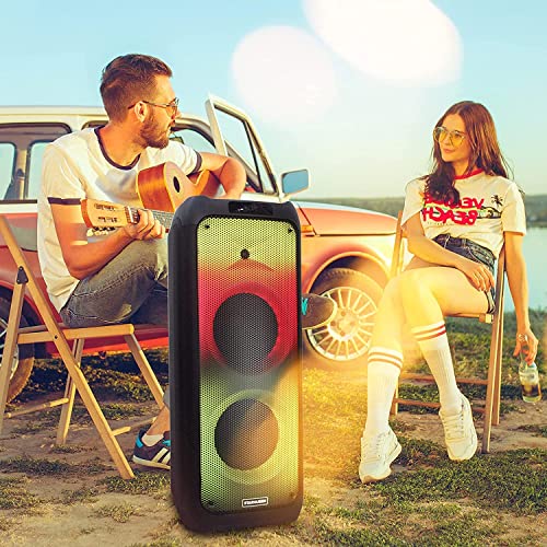 Portable Karaoke Speaker Karaoke Machine System 200 Watt Peak Power Bluetooth for Adults Kids PA Stereo with Dual 10 " Woofer, DJ Lights, 2 Wireless Mics, LCD Screen, Recording/MP3/USB/TF